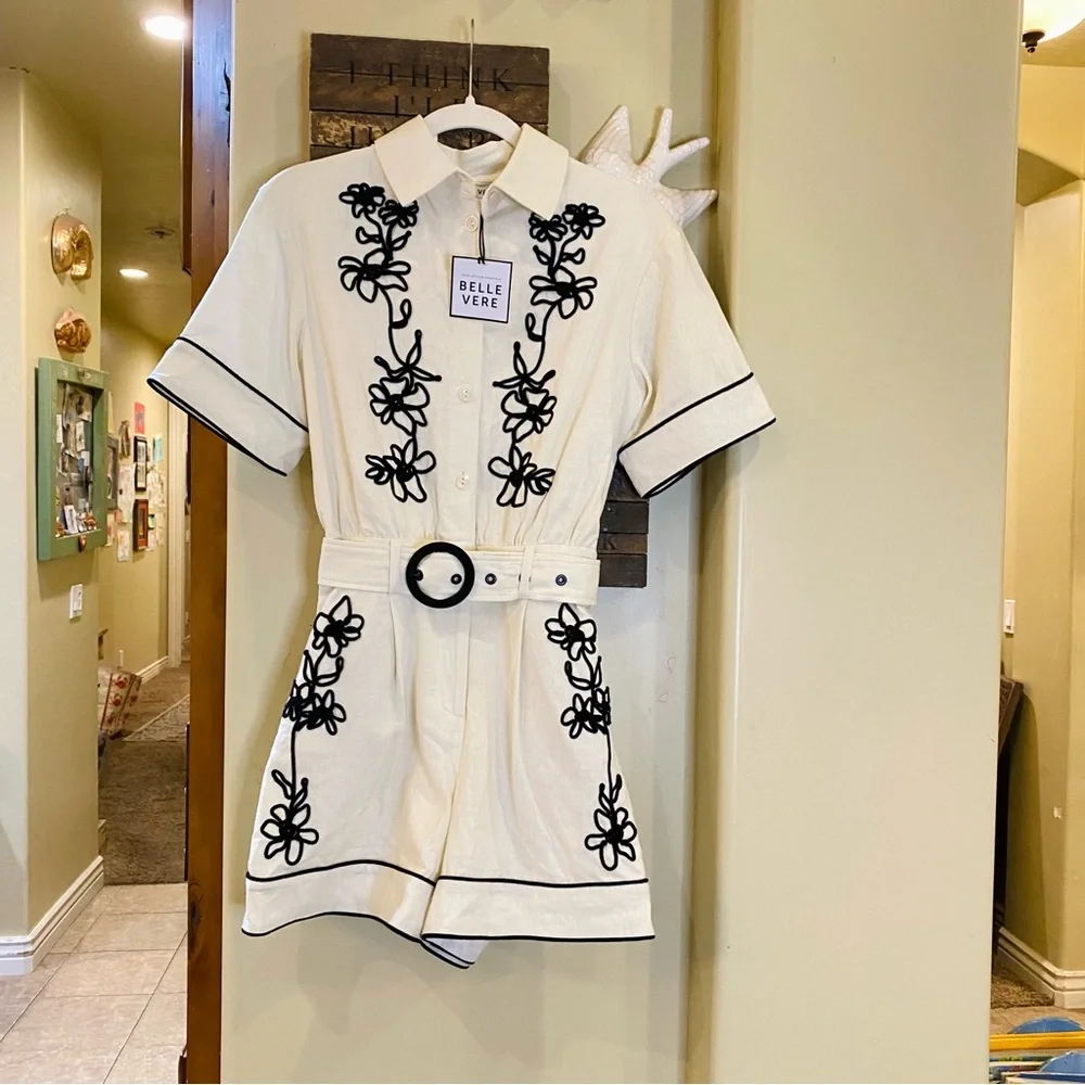 Anthropologie Belle Vere floral embroidered one piece belted romper NWT - Picture 16 of 16